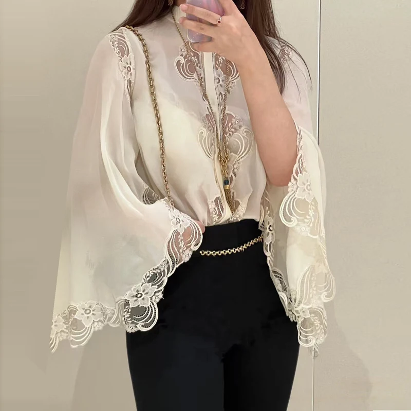 

Шелковая блузка Chu Qi High Fashion Godd Series с волшебной вышивкой в стиле антик-кружево, с длинными рукавами, французский стиль, прямой крой, женская