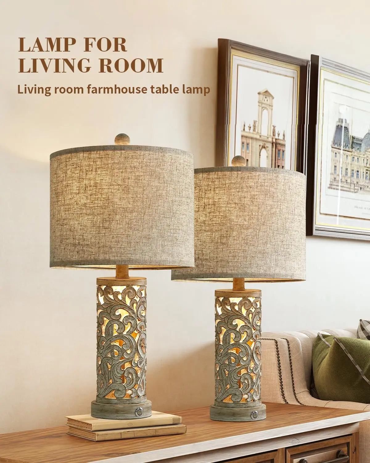 

3-Way Dimmable 22'' USB A+C Touch Control Table Lamp Set of 2 with Nightlight for Living Room Bedroom Farmhouse Bedside·Hot Sale