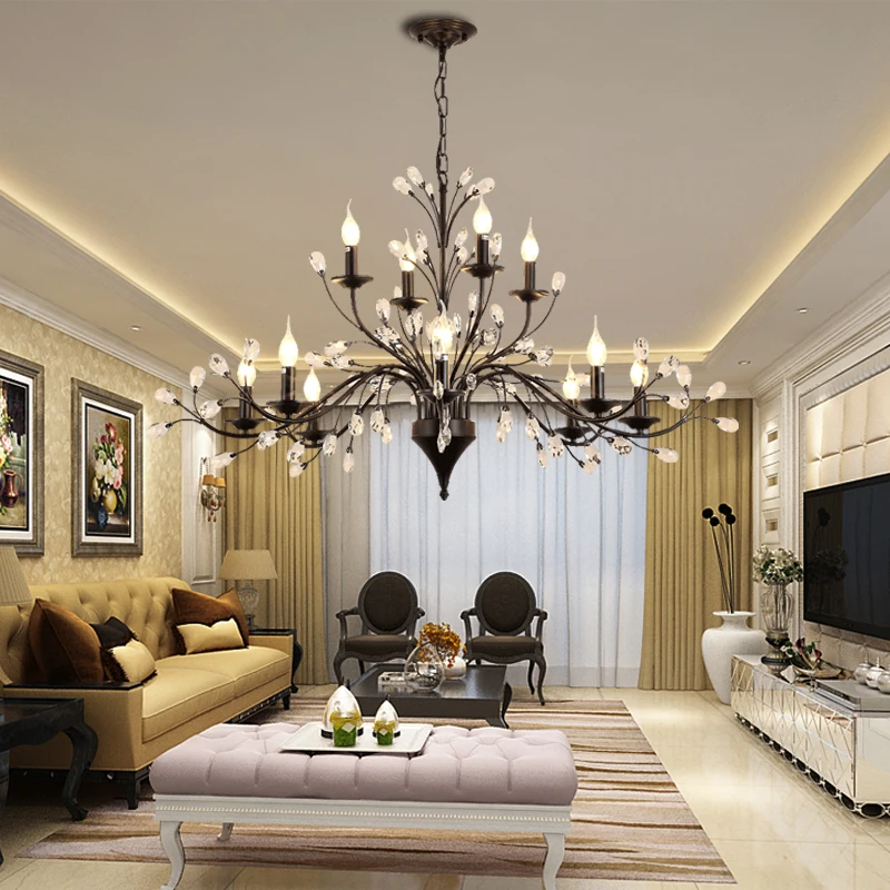 American Country Vintage Crystal Led Ceiling Chandelier Villa Living Room Lighting Modern Restaurant