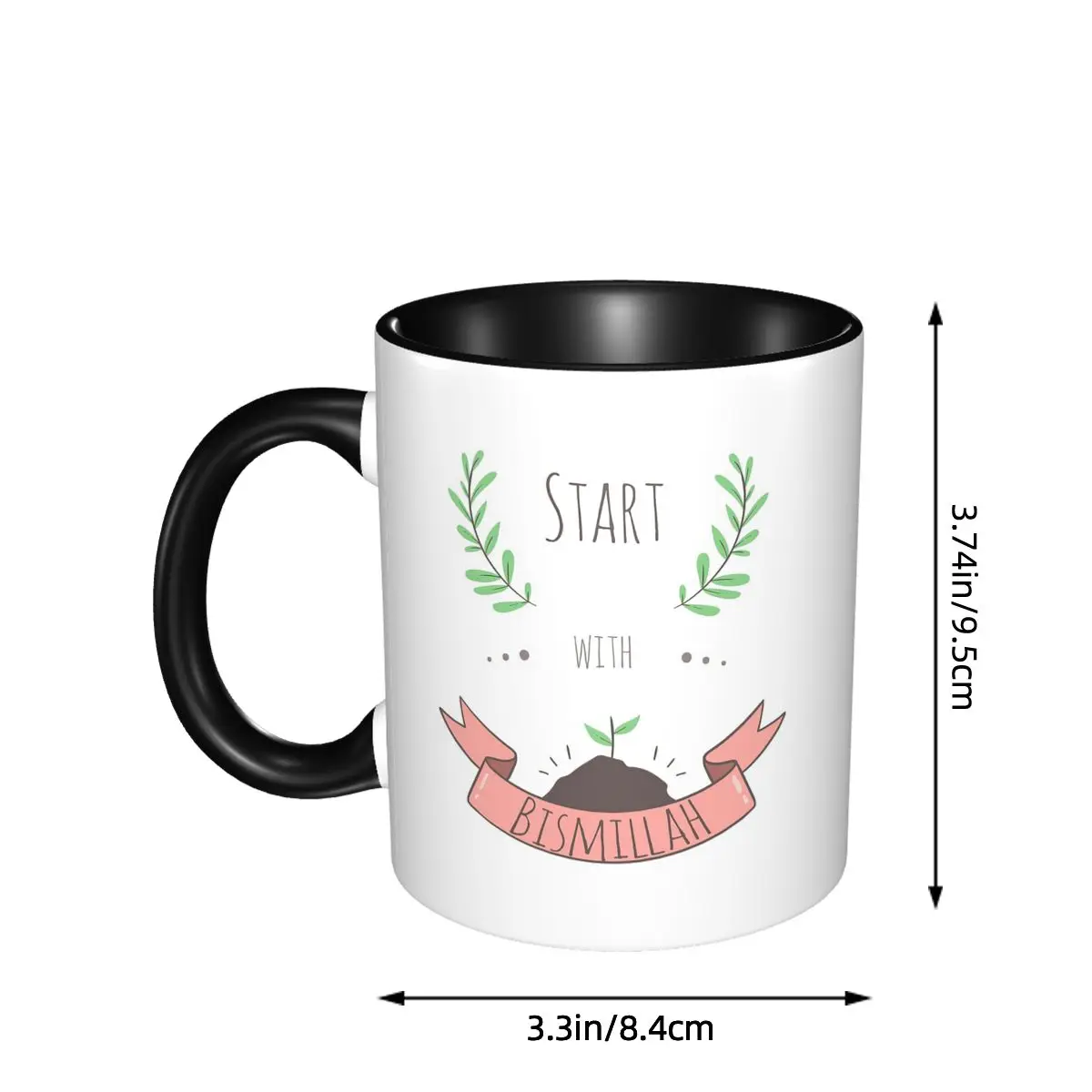 Start With Bismillah Eid Ramadan Islamic Kareem Mug Funny Ceramic Coffee Cups Tea Mugs Milk Cup Drinkware Gift for Woman Man