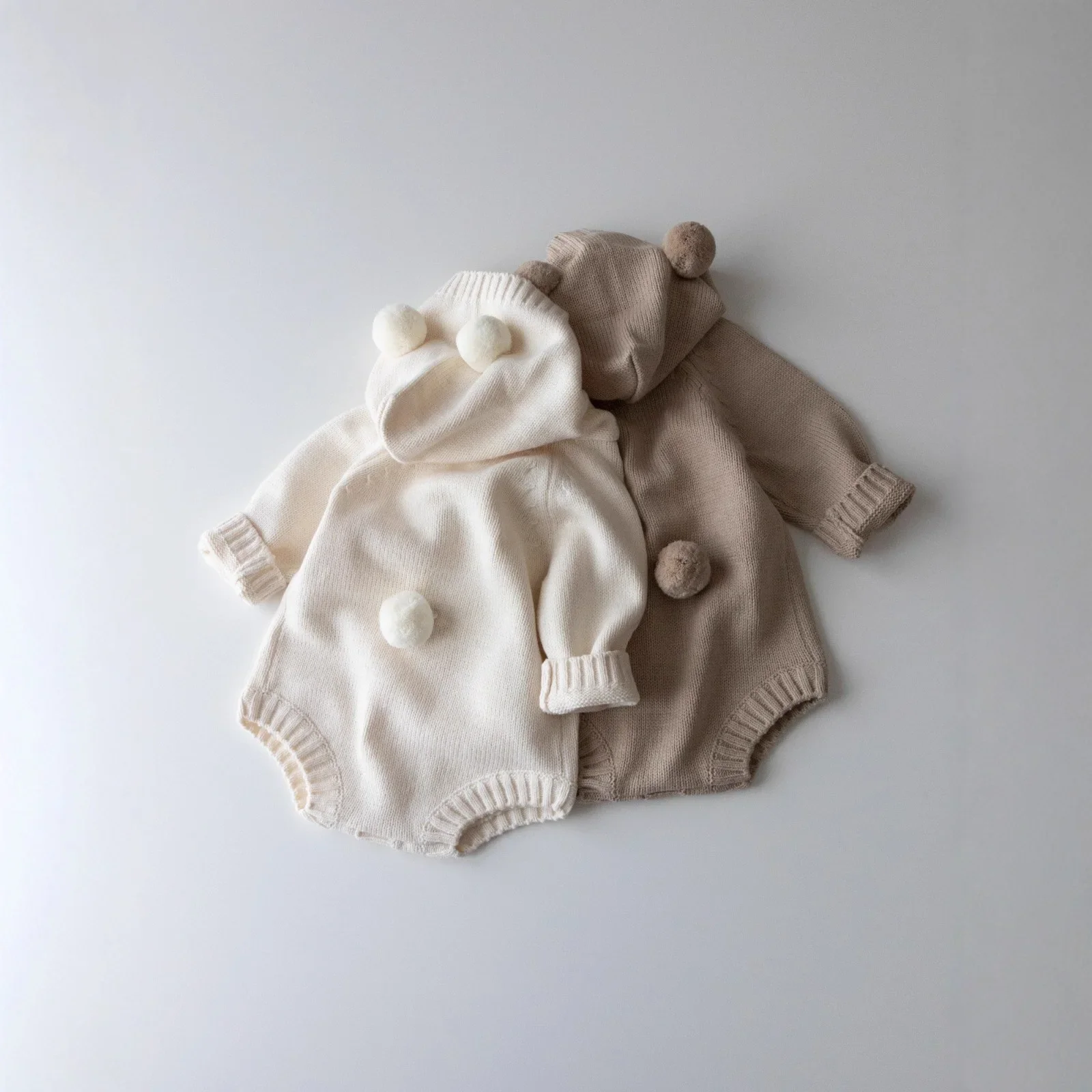Onesie 2026 Autumn And Winter New Childrens Clothing Korean Style Boys And Girls Fashion Cute Wool Ball Knit Onesie Simple