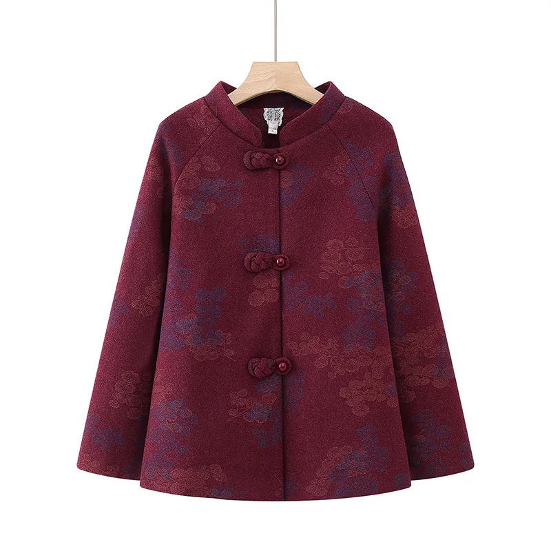 Fashion Printed Tang Top Chinese Traditional Autumn Winter Jacket Vintage Large Size 5XL Coat Women's Middle Aged Tang Costume