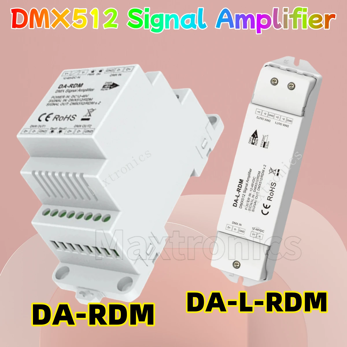 

DMX&RDM DMX512 Signal Amplifier DC12-48V 2 Channels DA-RDM/ DA-L-RDM One DMX512&RDM signal input, two DMX512&RDM Signal SKYDANCE