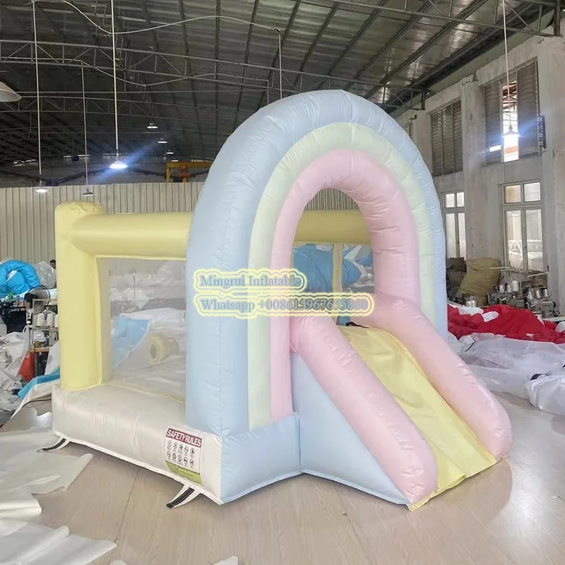 Inflatable rainbow Bounce House Jumping House with Slide, Kids Party Theme jumper Castle Durable for Kids Holiday Backyar