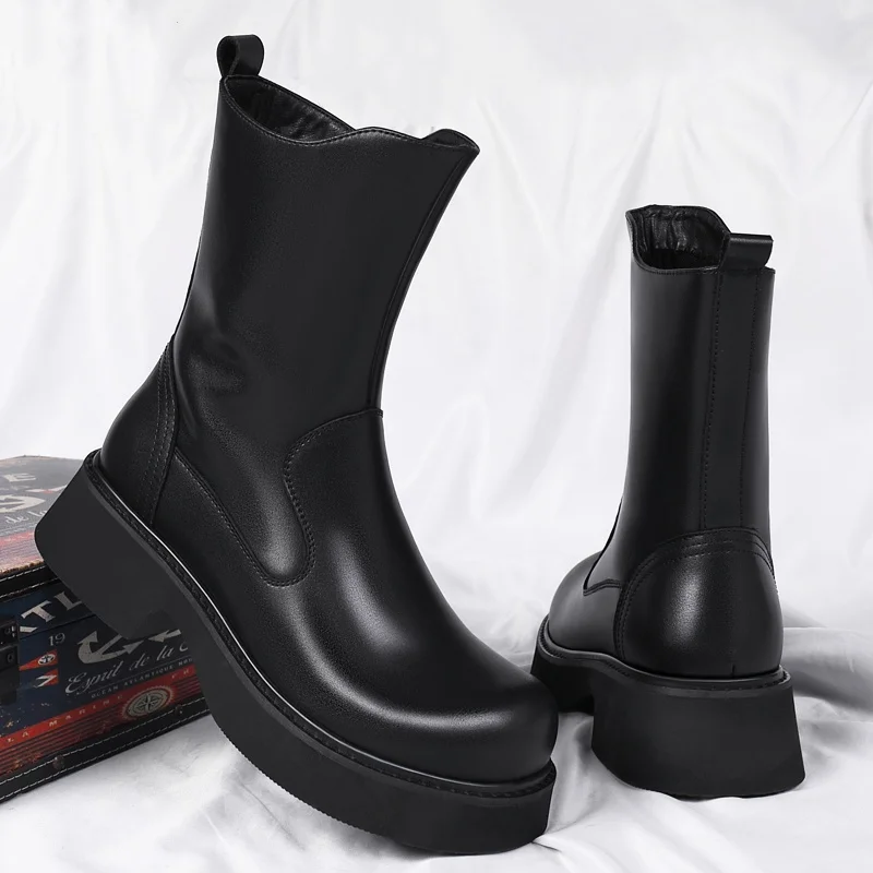 

Мужские повседневные высокие мотоциклетные ботинки для вечеринок и ночного клуба, обувь из натуральной кожи, ковбойские ботинки на платформе, красивые дизайнерские ботинки «Челси», мужские