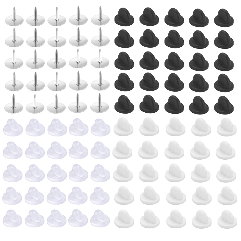 أسود PVC دبابيس مطاطية ، مخلب فراشة ، ربطة عنق ، تك ، حامل طية صدر السترة ، غطاء دبوس المشبك ، حراس لاستبدال شارات موحدة ، 50 ، طقم