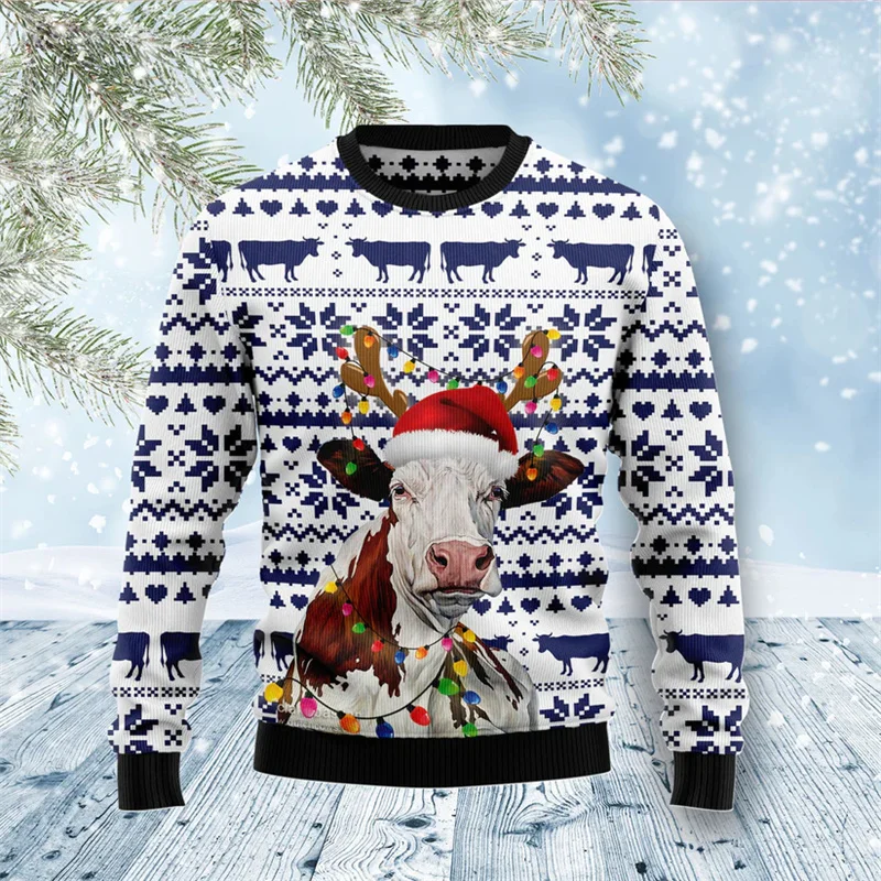 3d Printed Cow Ugly Christmas Sweater For Men Xmas Animal Sweatshirt Long Sleeve Pullovers Tops New Year Holiday Children Hoodie