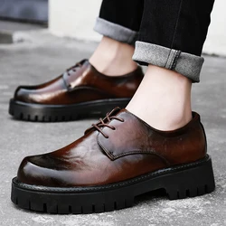 New Black Business Lace Up Men Oxford Shoes Comfort Platform Shoes Wedding Height Shoes Men's Fashion Thick Soled Leather Shoes