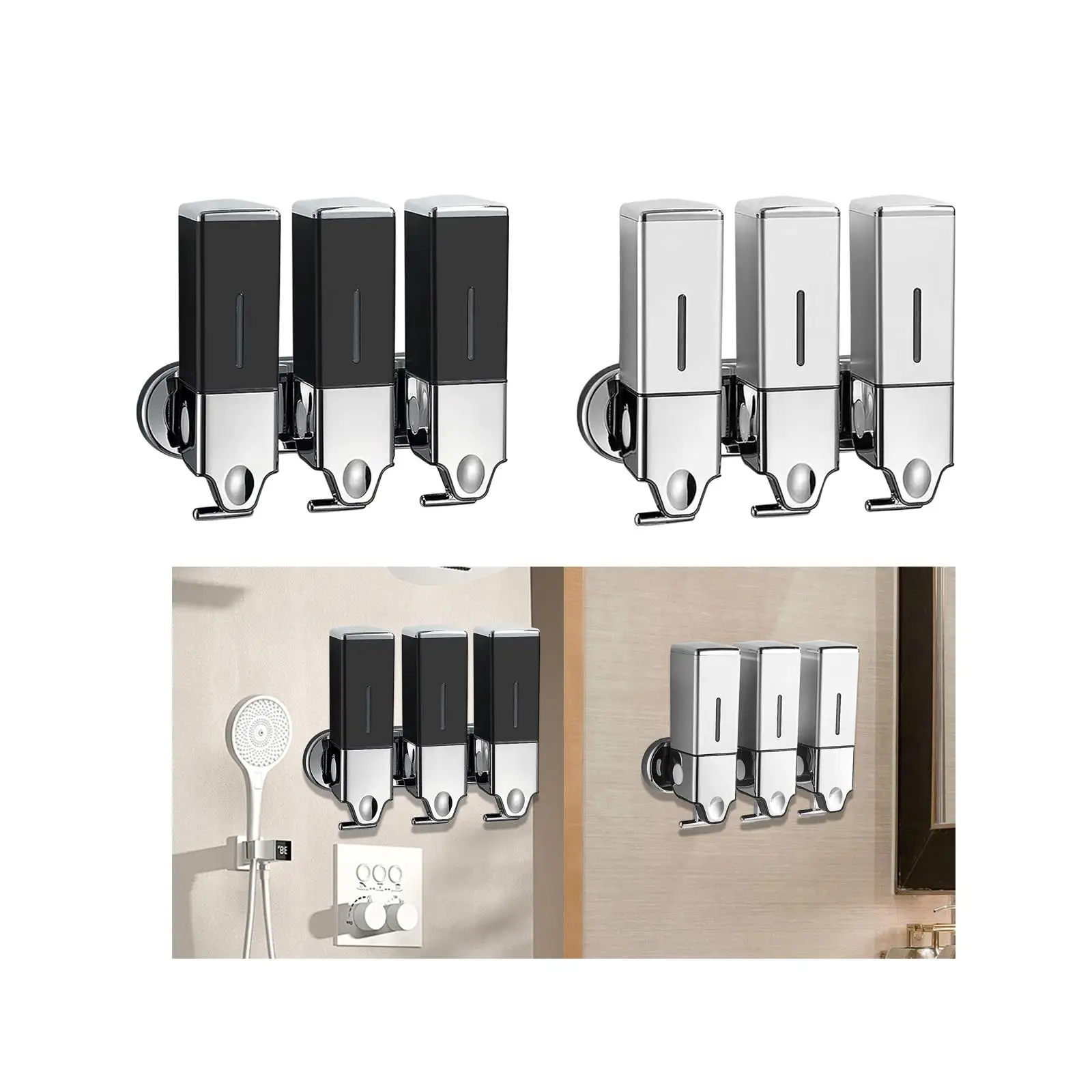 3 in 1 Bathroom Shower Soap Dispenser Waterproof Stylish Shampoo Dispenser Wall Mounted for Hotel Shampoo Kitchen Restaurant