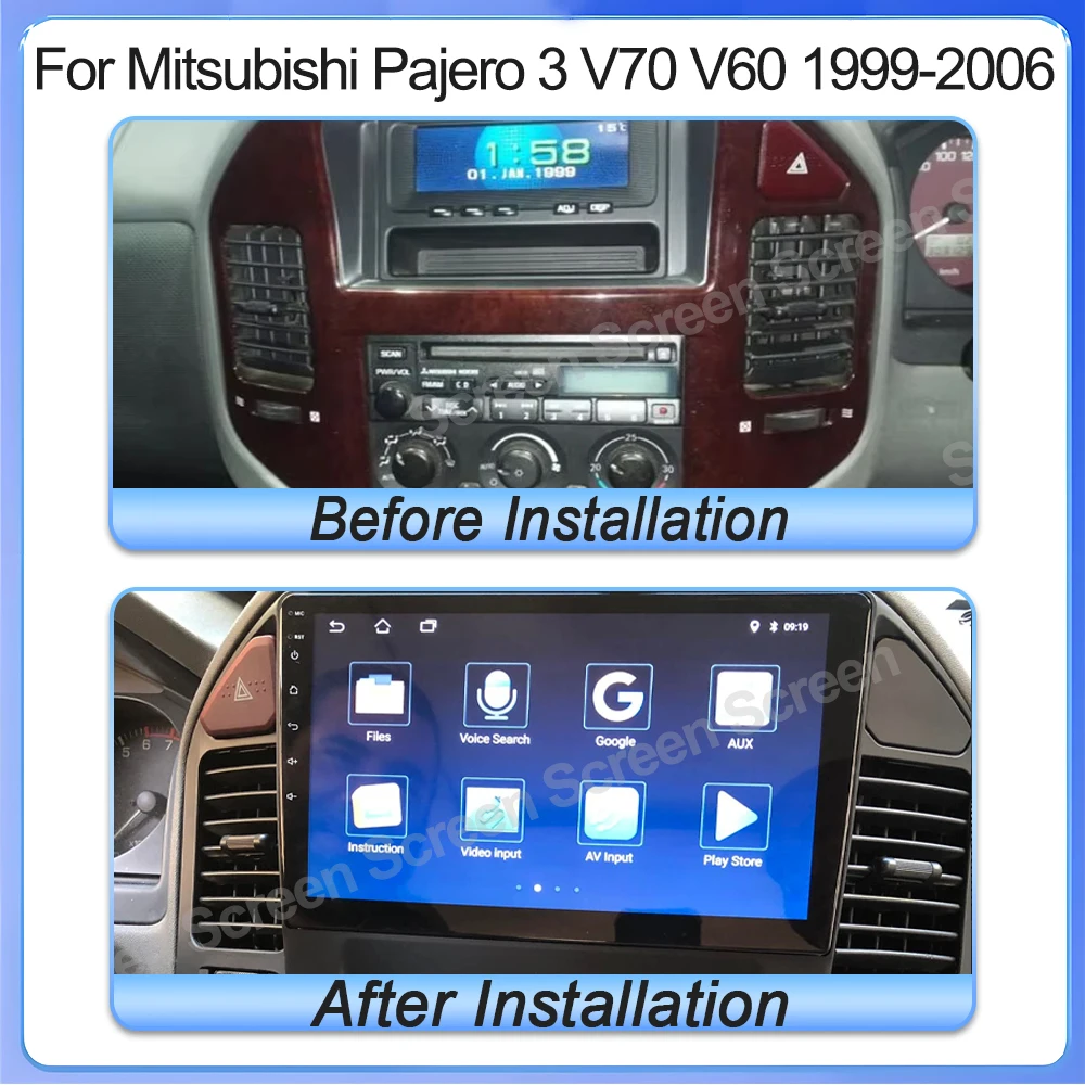 أندرويد 15 لميتسوبيشي باجيرو 3 V70 V60 1999-2006 مشغل راديو السيارة الملاحة ستيريو الوسائط المتعددة اللاسلكية رئيس وحدة السيارات لتحديد المواقع