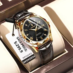 POEDAGAR Luxury Business Man Wristwatch Waterproof Luminous Date Week Men Watch For Men Quartz Clock Leather Men's Watches reloj