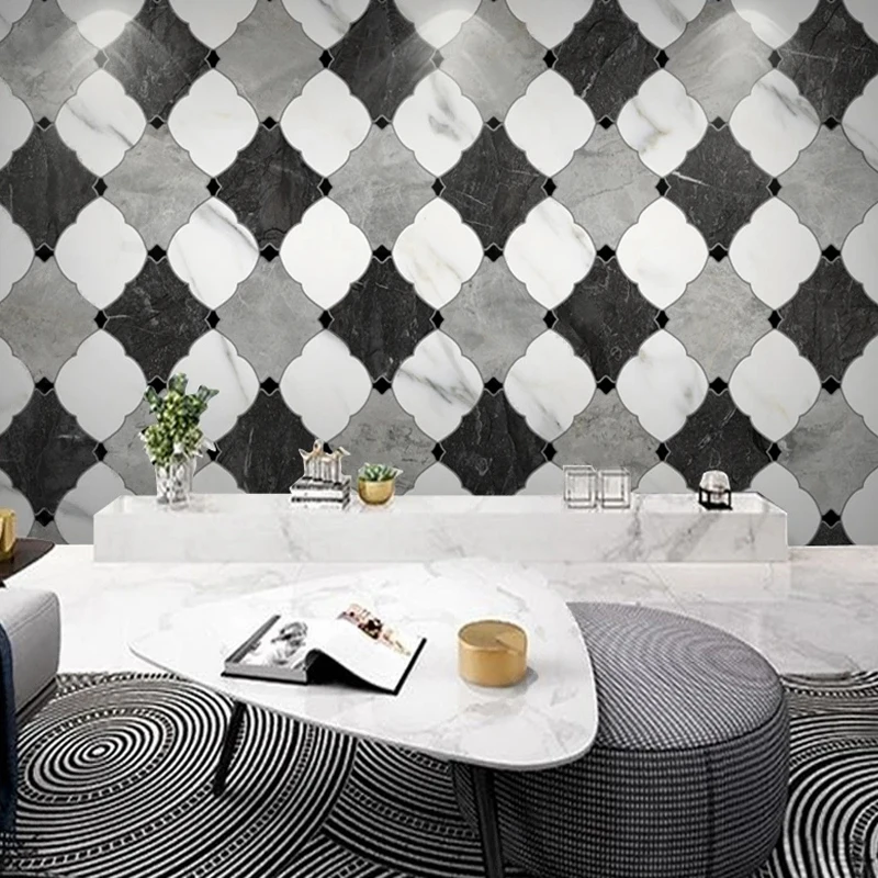 

Custom 3D Mural Modern Black Grey White Stone Lattice Wallpaper for Bedroom Kitchen Living Room TV Home Decor Wall Covering