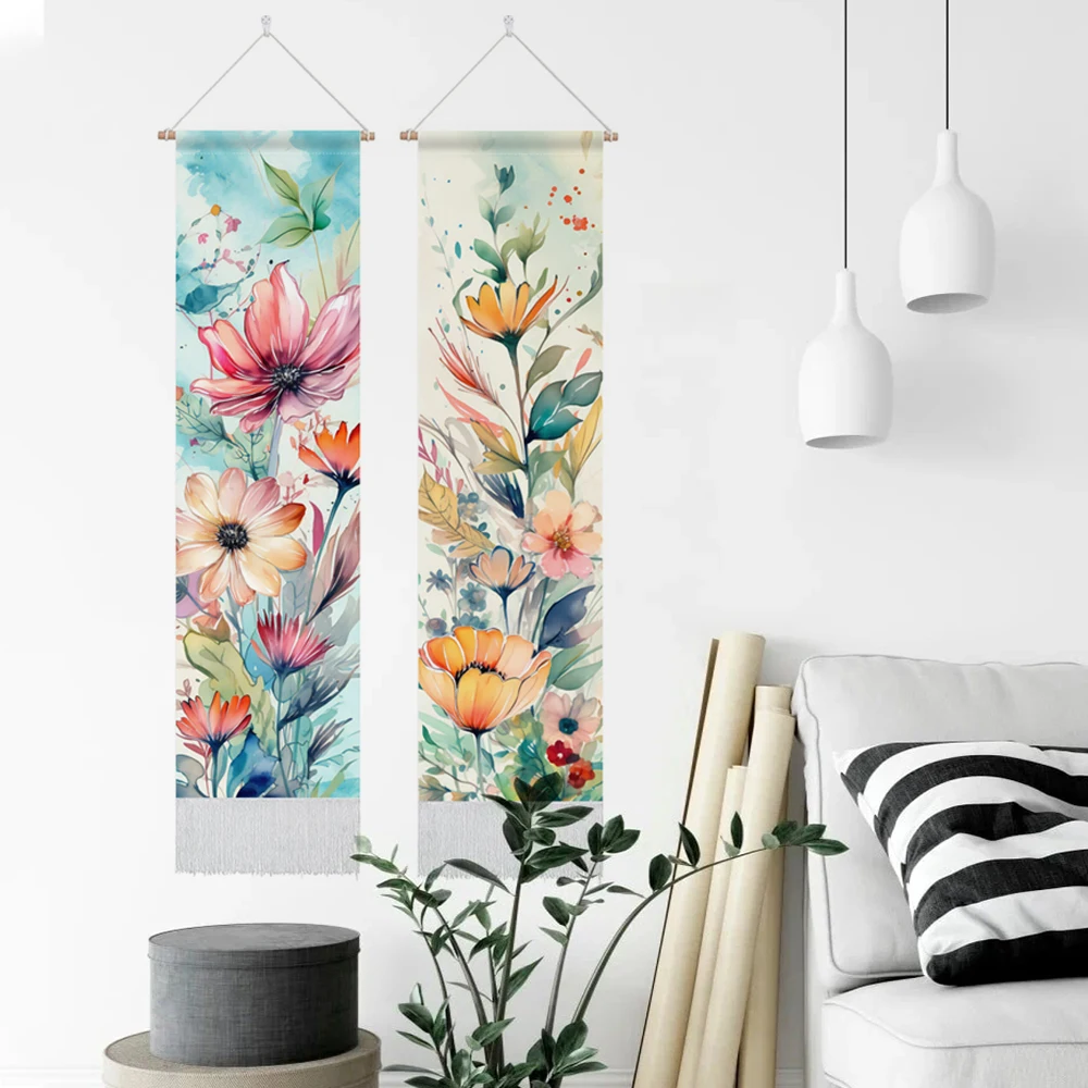 Boho Floral Tapestry Wall Hanging ,Botanical Tapestries, Gardens Wall Art Tapestry for Home Decor 12.8 x 51.2 Inches