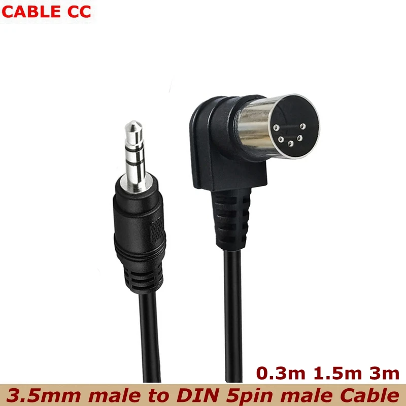 

90 Degree MIDI 5P 5 Pin DIN Plug Male To 3.5mm (1/8in) TRS Stereo Male Jack Cable Cord Converter 0.5m/1.5m/3m