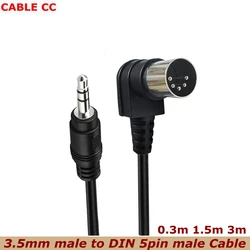 90 Degree MIDI 5P 5 Pin DIN Plug Male To 3.5mm (1/8in) TRS Stereo Male Jack Cable Cord Converter 0.5m/1.5m/3m