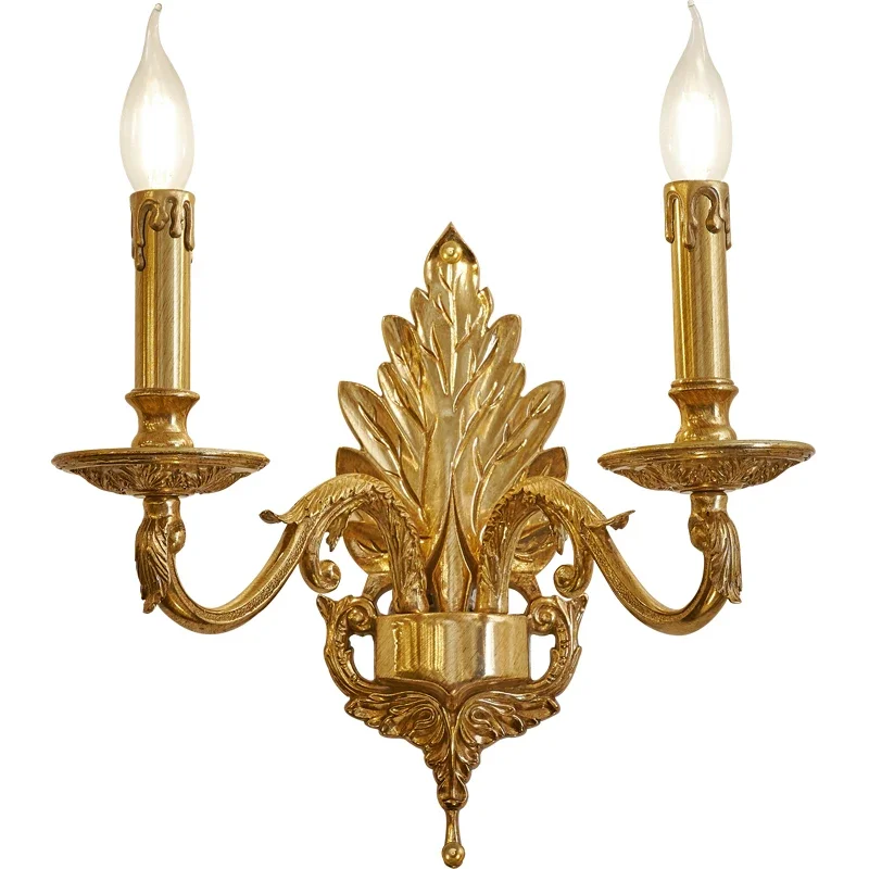 #All copper wall lamp French villa luxury retro living room lamp bedroom bedside lamp European neoclassical pure copper lighting