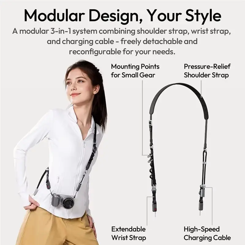 YF01 Y-Flex Strap Camera/Phone Shoulder Strap Wrist Strap With Type-C Data Transfer Cable For Outdoor Photography