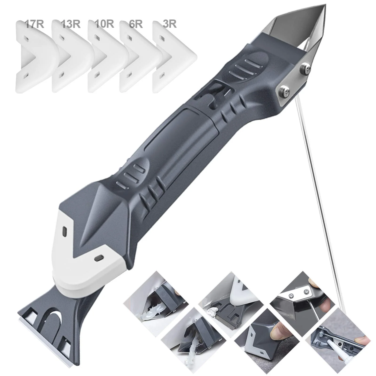 hit product5 in 1 Scraper Smoother Tool Silicone Remover Caulk  Metal Blade Smooth Caulk Remover Kit Tool