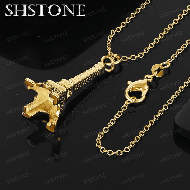 18K Gold Necklaces Paris Eiffel Tower Pendant Necklace Women Neck Chain Fashion Party Wedding Jewelry Gifts