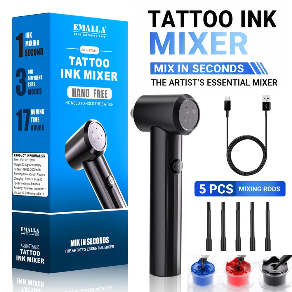 EMALLA Tattoo Ink Mixer Electric Tattoo Ink Blender Adjustable Speeds with Sticks Tattoo Electric Agitator Tattoo Accessories