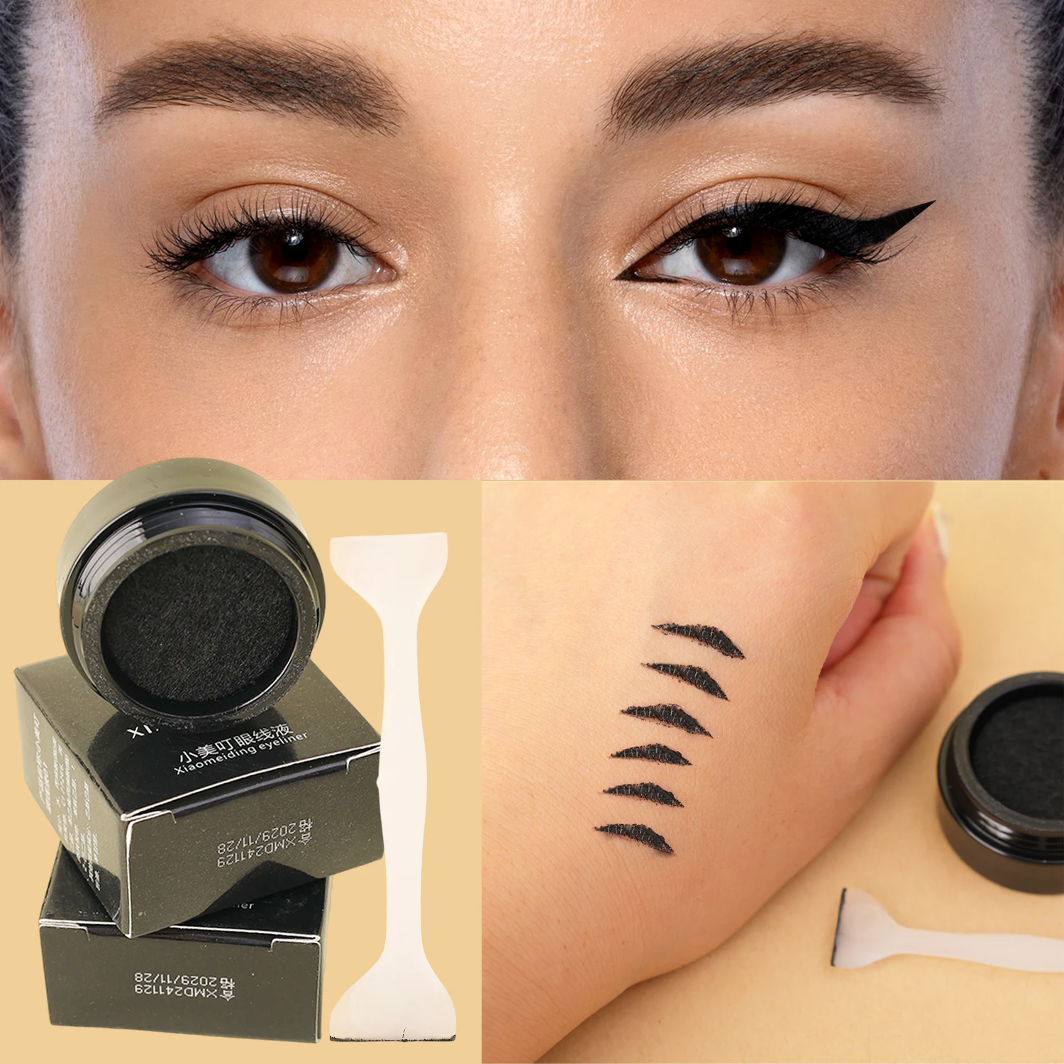 Selo de delineador marrom preto, faça você mesmo, estêncil de delineador, à prova d'água, à prova de manchas, longa duração, secagem rápida, delineador líquido, modelo de maquiagem