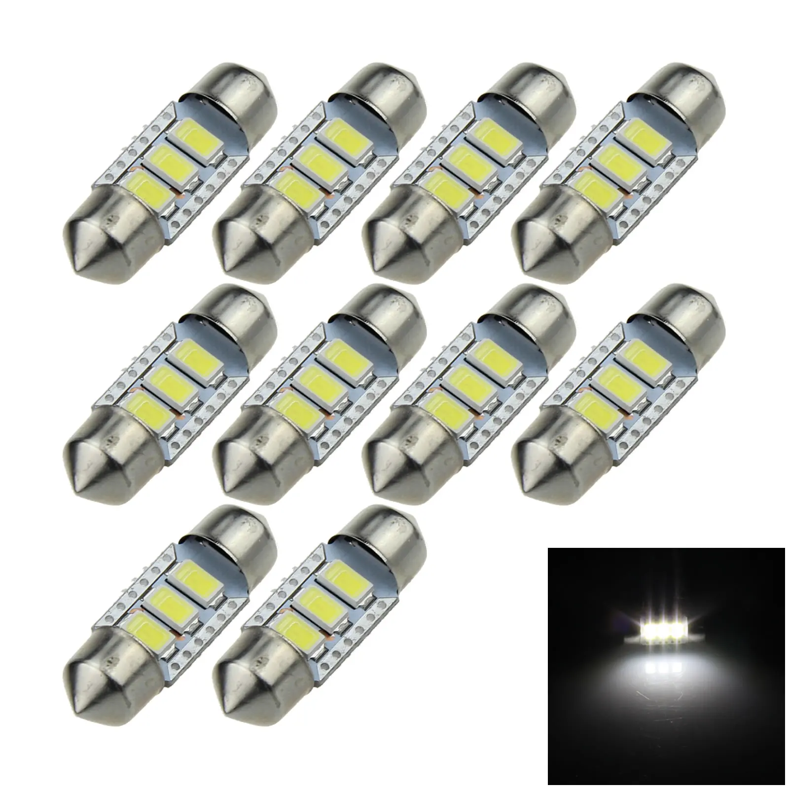 10x White Car 31MM Festoon Light marker Blub Canbus Error Free 3 Emitters 5630 SMD LED 30mm I019-W