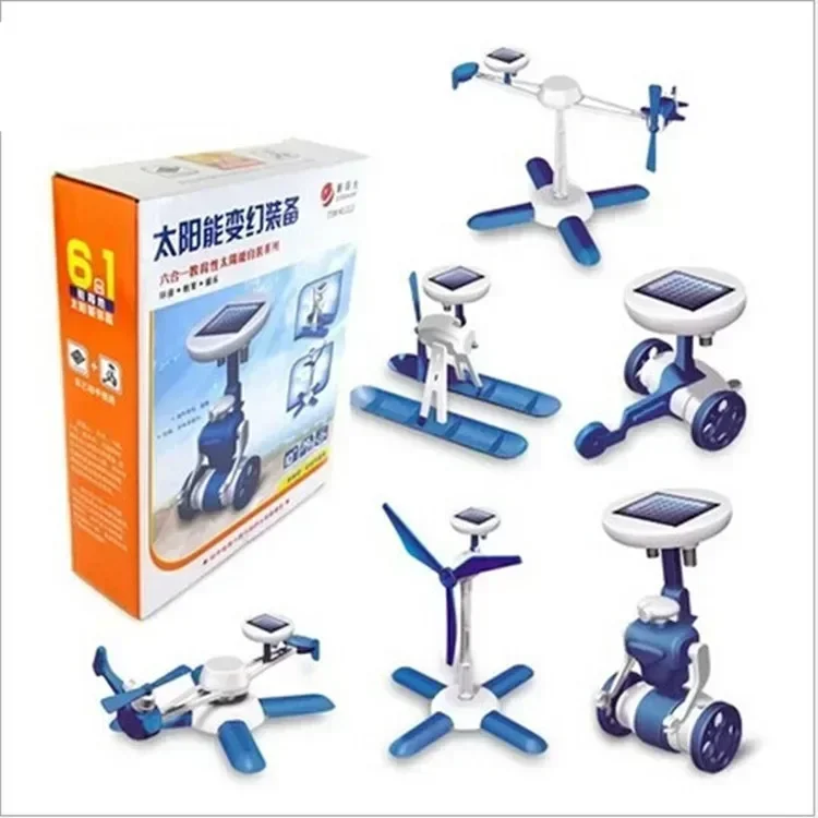 Energia solar 6 em 1 kit de frota espacial diy robô educacional avião barco carro trem modelo estudante experimento prop presente brinquedo