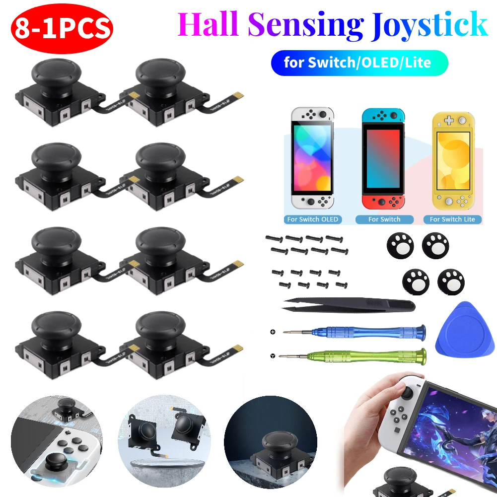 1-8PCS Hall Sensing Joystick Joycon Analog Replacement Thumb Stick No Drifting Effect Joystick for Nintendo Swicth/OLED/Lite