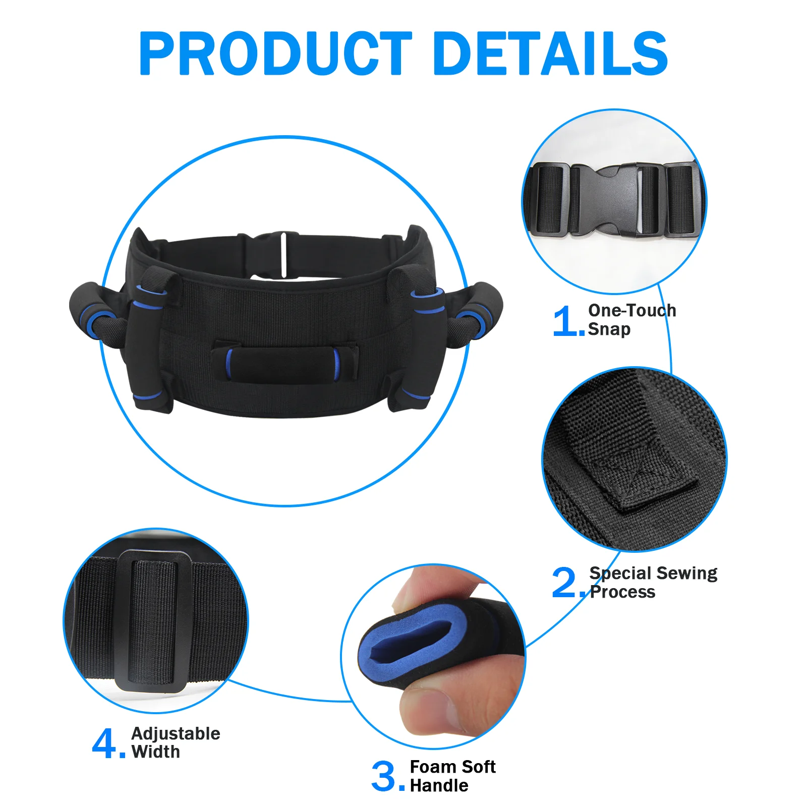 Leetye Mei Transfer Belt for Lift Elderly Gait BeltS With 5 Handles Soft Walk Aid Belts for Seniors