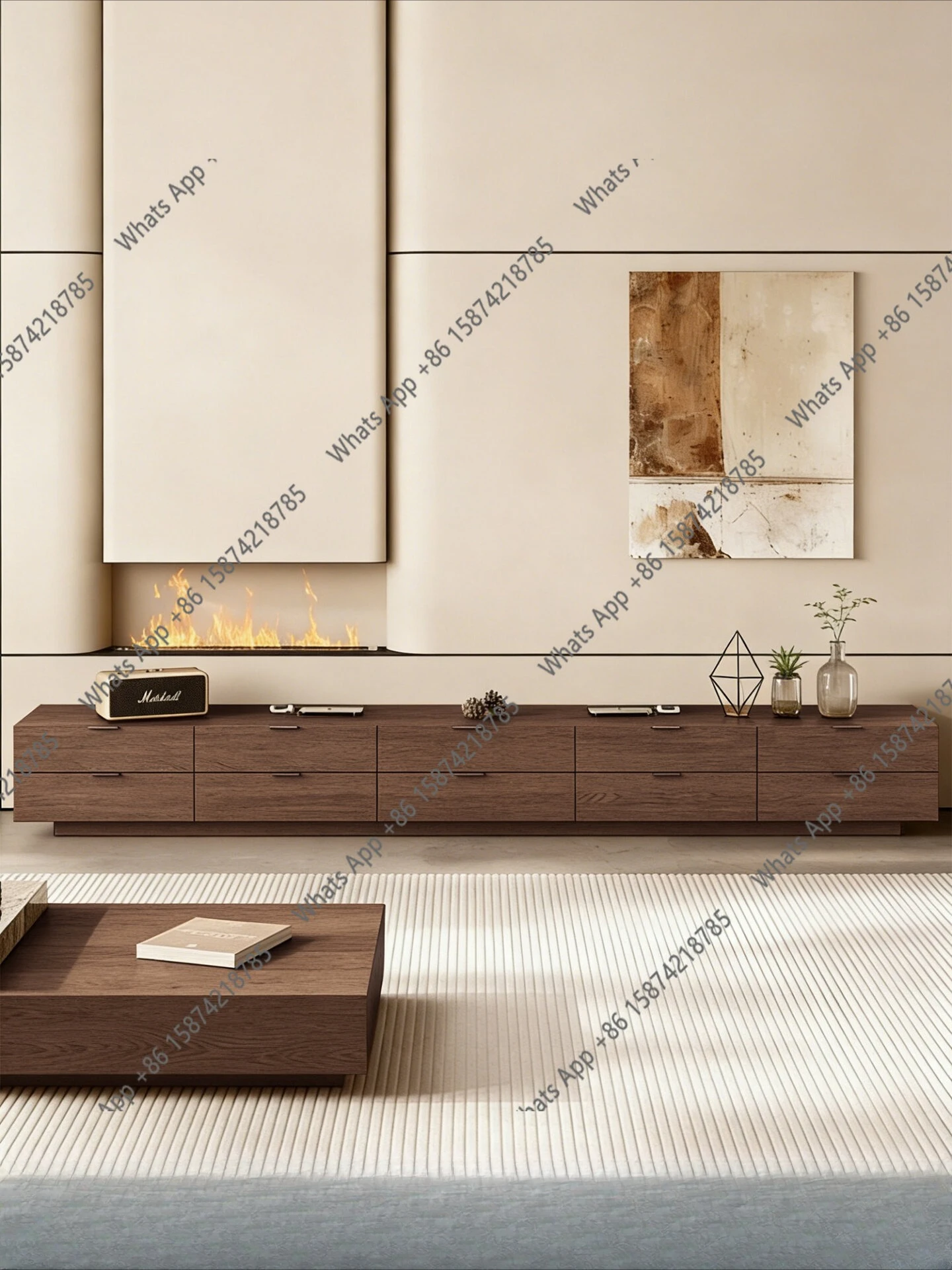 

Qianyue modern simple TV cabinet Italian minimalist walnut storage living room household small apartment low cabinet floor cabin