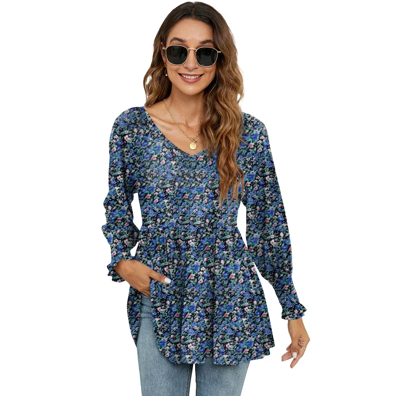 

Fashion Woman Blouse Shirts for Women Stylish Long Sleeve Loose Fit Floral Cute Brown Blue Tops Women's Autumn Clothing