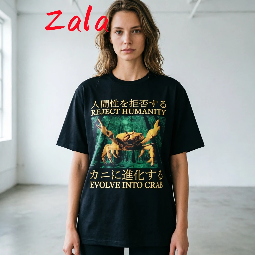 T-shirt drôle pour femmes avec motif de crabe japonais, style rétro, streetwear, vêtements décontractés d'été à manches courtes pour femmes