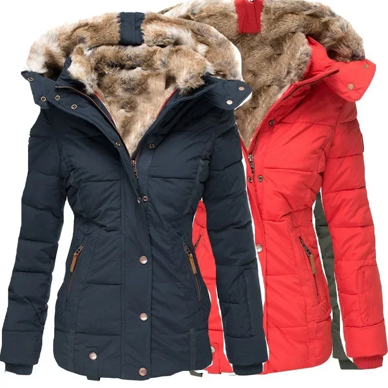 Winter Hooded Jacket 2024 Women Warm Thickening Fur Coats Overcoat Winter Womens Parka Casual Outwear Military Hooded Coat