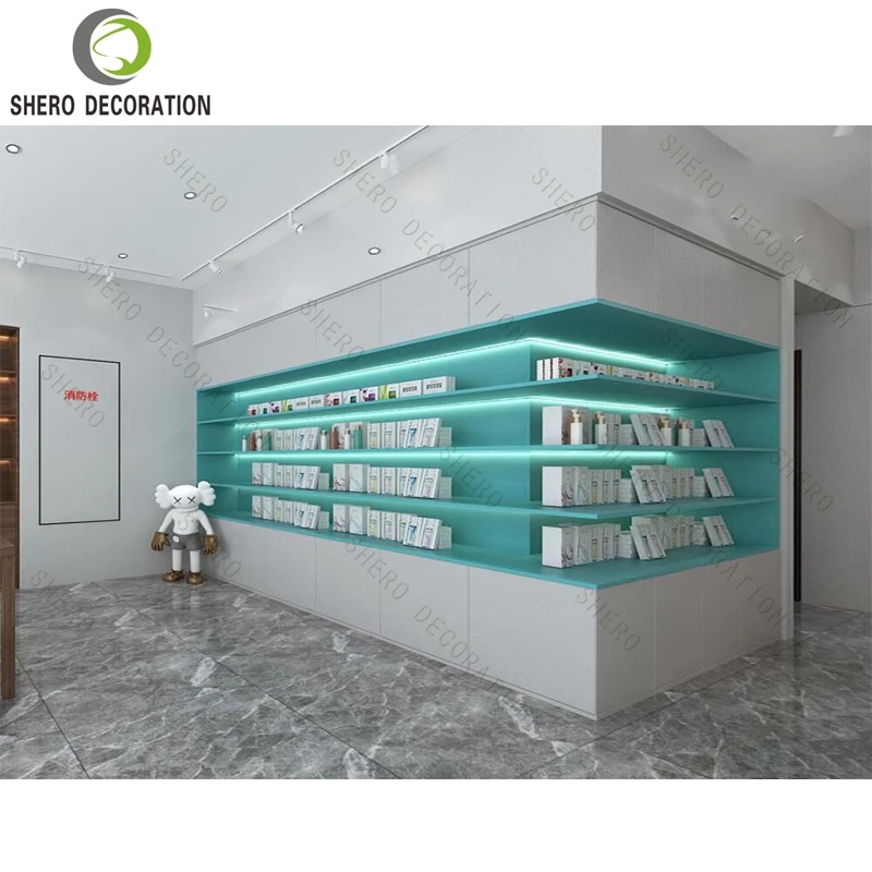 custom.Durable Wood Cosmetic Display Stand Modern High Quality Makeup Display Showcase with High-end Wall Display Cabinet