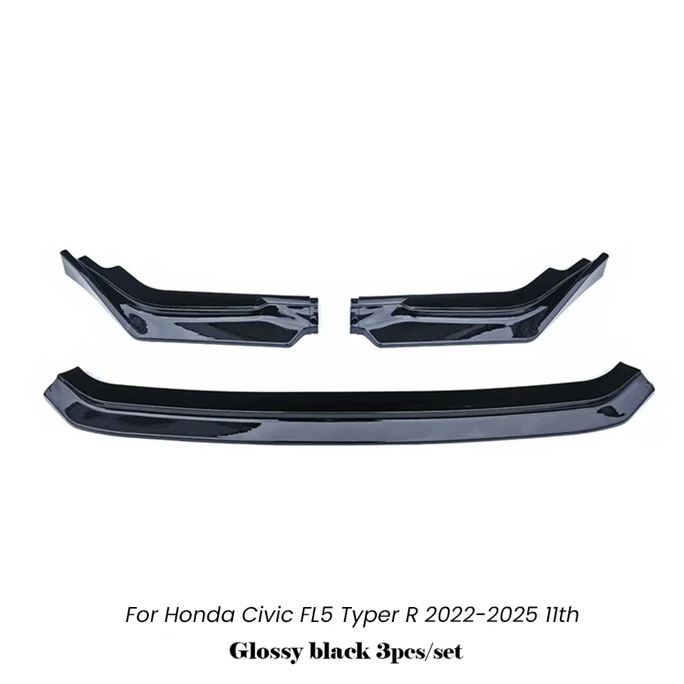 For Honda Civic FL5 Type R 2022-2025 Wide Body Front Bumper Lip Extensions Splitters 3PCS Set ABS Auto Front lip Spoiler Upgrade image 3