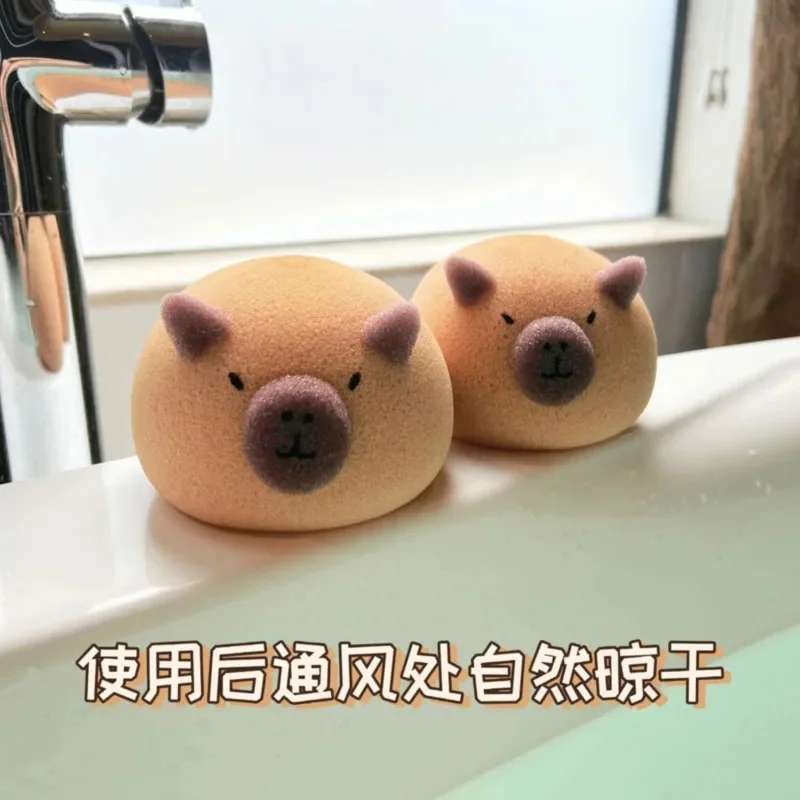 Capybara-Bola de esponja de baño, cepillo de limpieza corporal, esponjas de burbujas, Animal de dibujos animados, accesorios de baño