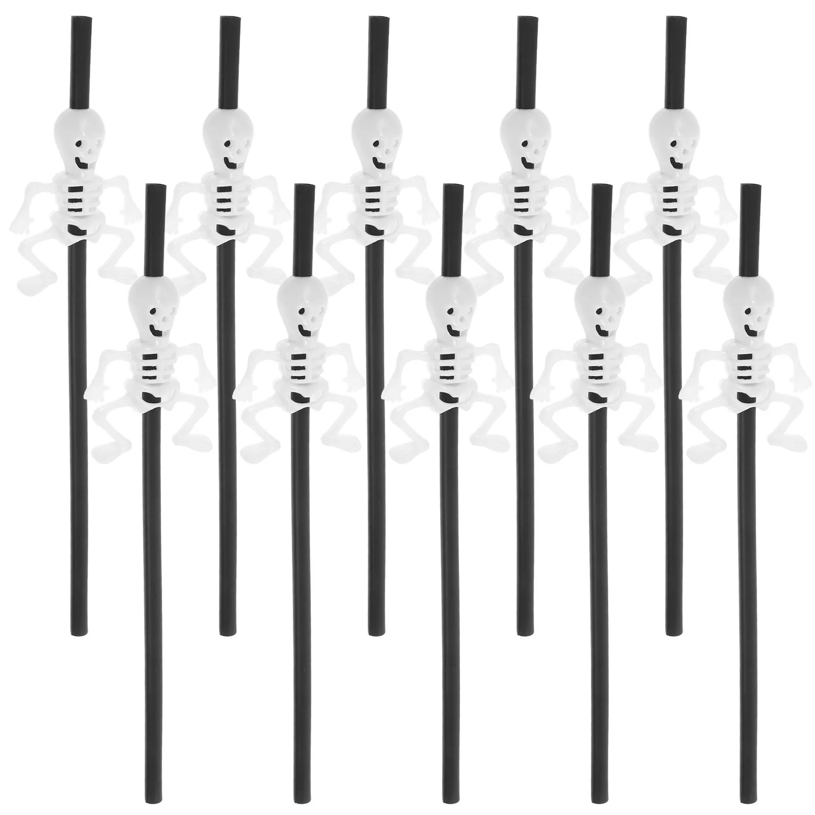 

10 Pcs Strap Skull Straws Plastic Halloween Party Decoration Supply Novelty Reusable Skulls Decorations
