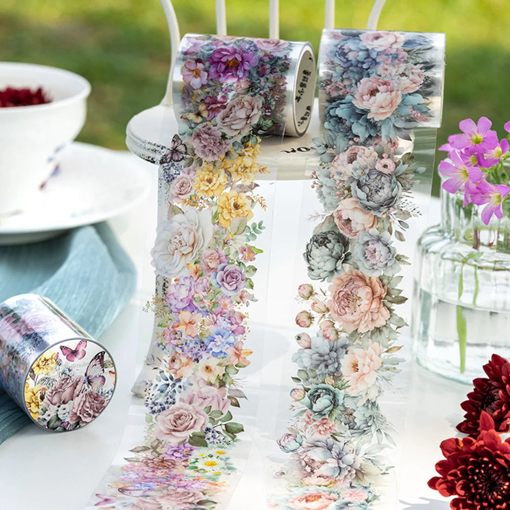 カラフルな植物と花のステッカー,粘着テープ,日曜大工の文房具,手の冒険,1ロール