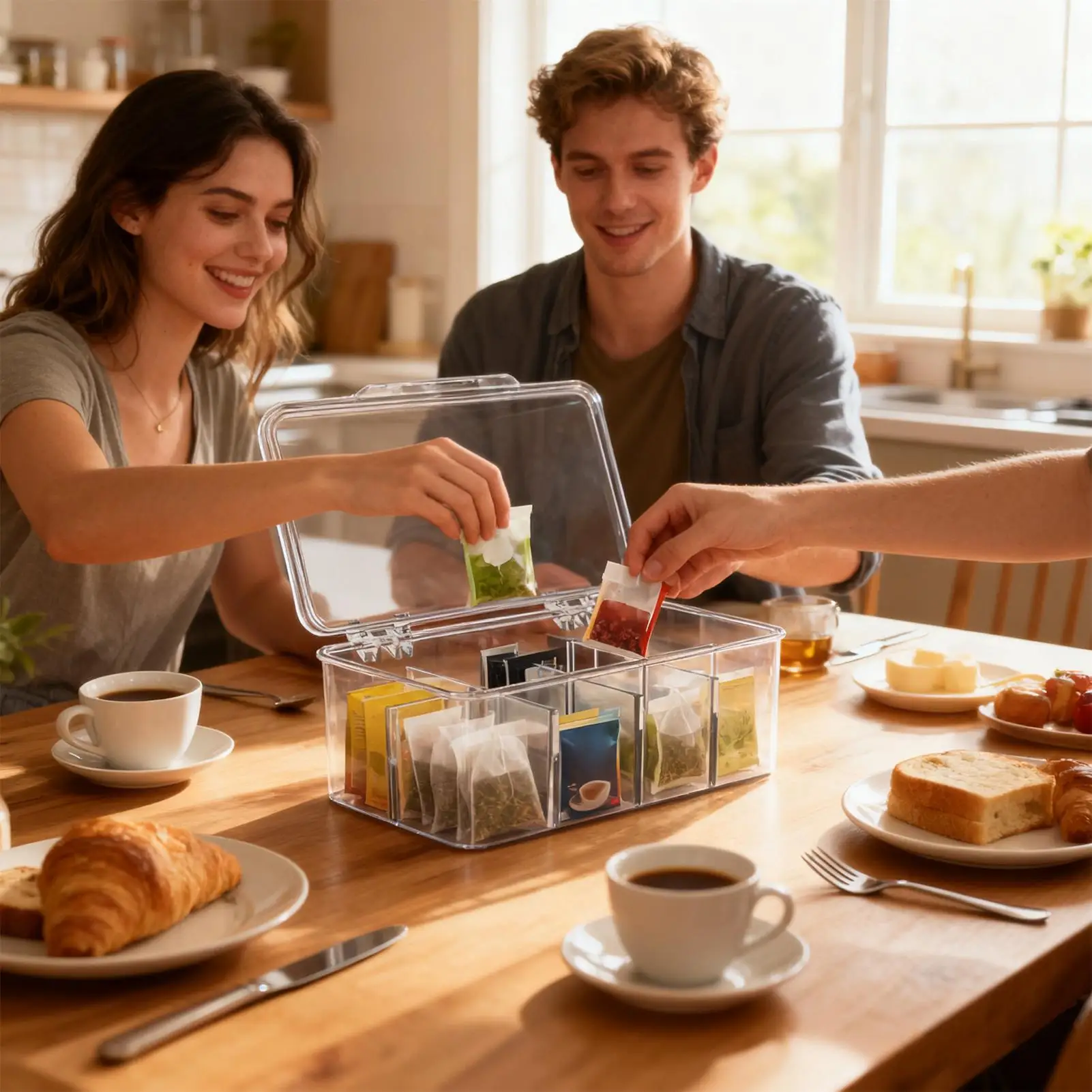 

Органайзер для чая, прозрачный контейнер со съемными перегородками, держатель для чайных пакетиков, органайзер для кухонного шкафа, стойки для жизни