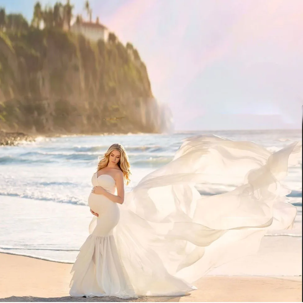 Maternity Photoshoot Dresses White Off-Shoulder Maxi Dress Baby Shower Dress For Pregnant Woman Elegant Photography Dresses view 3
