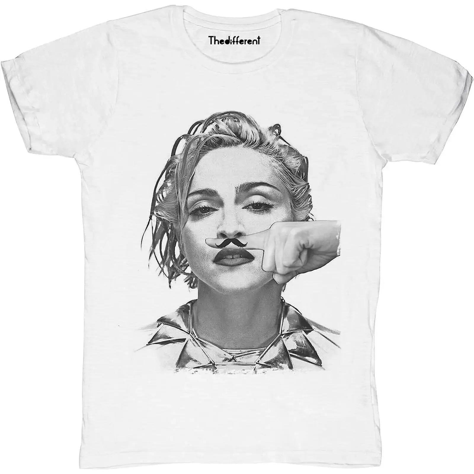 Funny Madonna Fake Mustache Print T Shirt Vintage Pop Star Casual  for  vintage Washed Unisex Versatile Stylish Comfortable