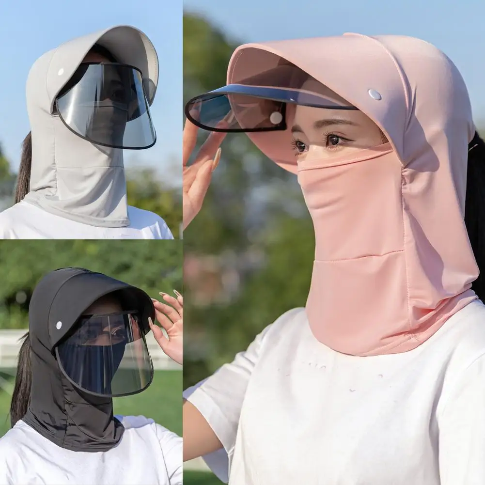 Summer Sunscreen Women Face Cover Hat Detachable Mask Outdoor Worker Neck Protection Sunshade Visors Cycling Anti-UV Cap