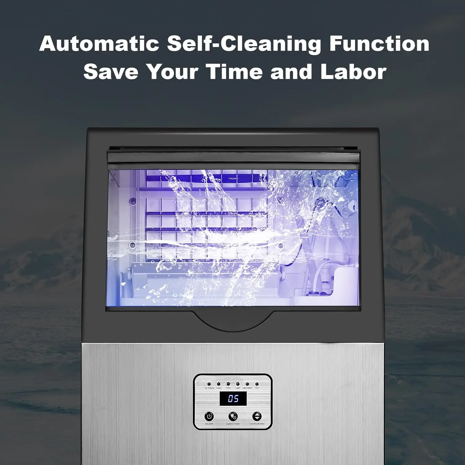 100lbs/24H Auto Zelfreinigende LED Digitale Display Blauw Licht Onder Teller Vrijstaande Ijs Maker Machine