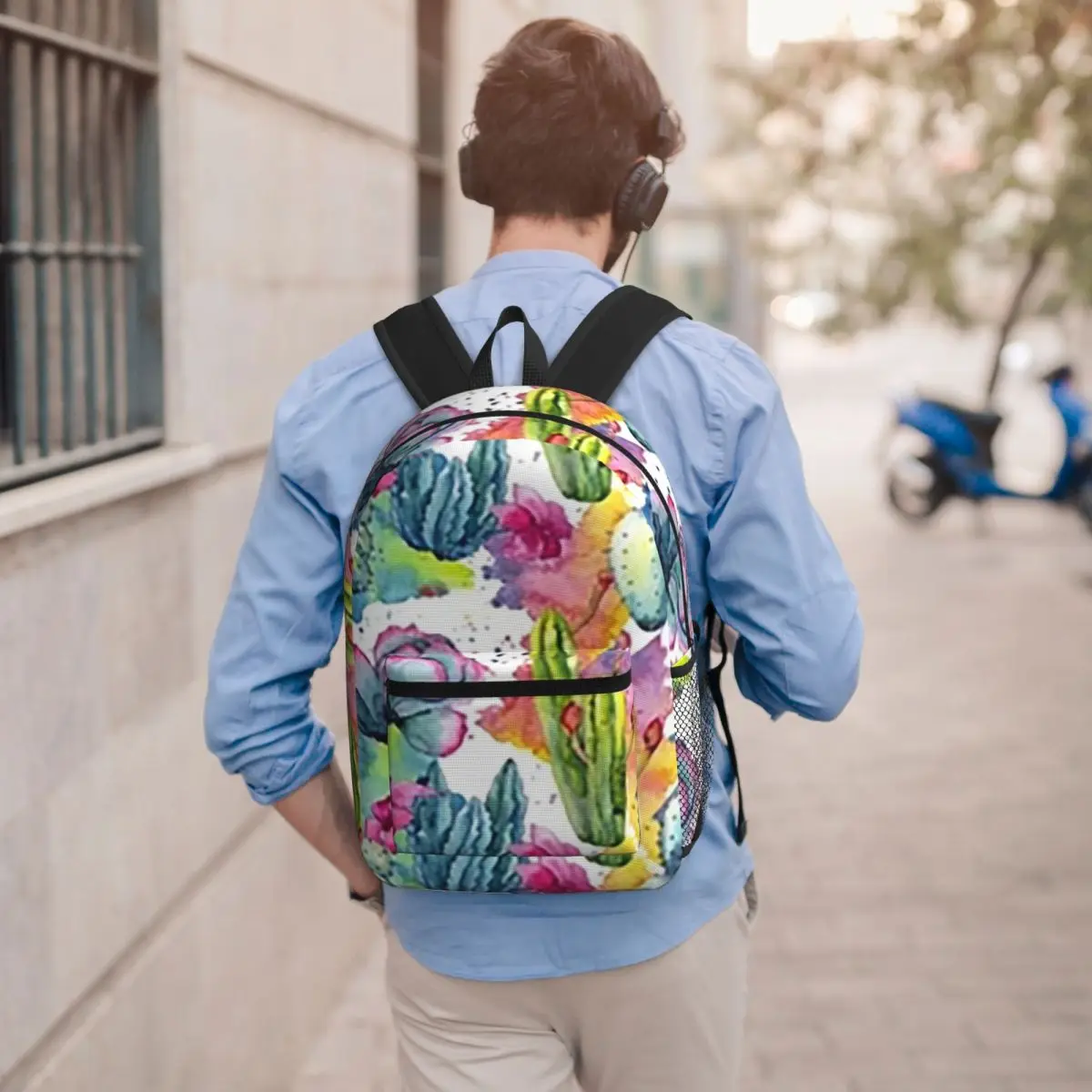 

Exotic Wildflower Cactus Pattern Watercolor Style Stylish Backpack BookBag Kids School Bag Computer Shoulder Bags for Men Women