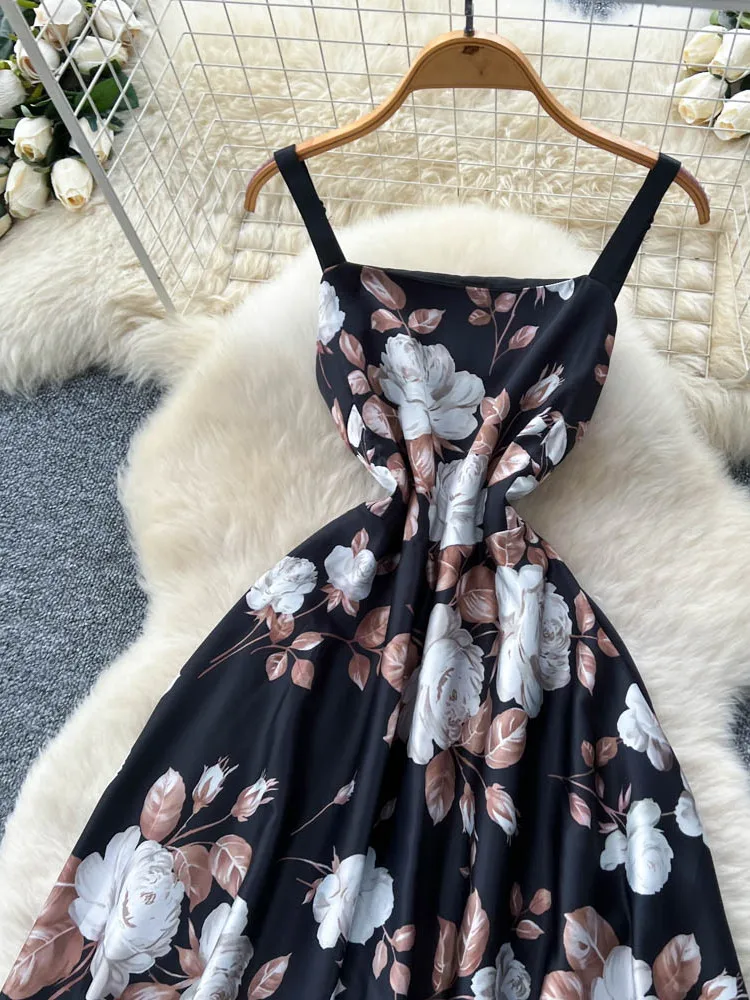 Ele مطبوعة ماكسي Dr المرأة الصيف عالية الخصر ألف خط ثوب مربع Ne Strapl التخسيس Faionable Ci Commute #2