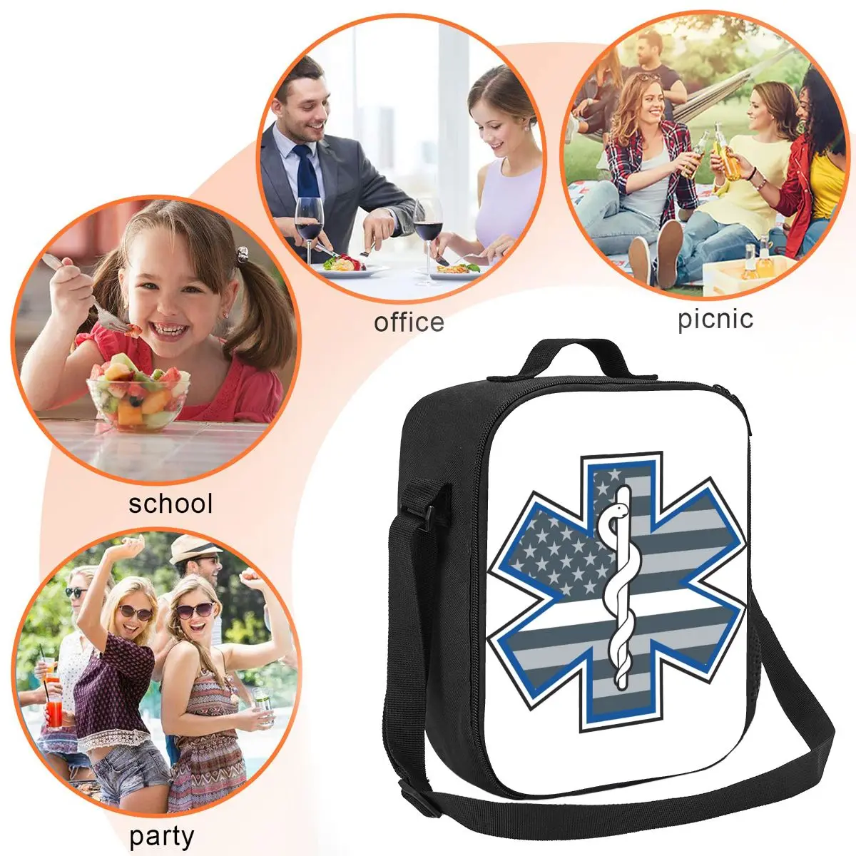 حقيبة غداء معزولة على شكل نجمة الحياة مخصصة للنساء Emt المسعف الطبية برودة حقيبة غداء حرارية مكتب نزهة السفر