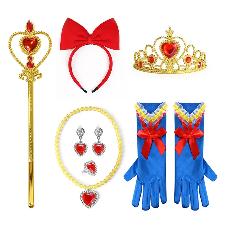 New Kids Crown Magic Wand Necklace Wig Headdress Set Girls Snow White Princess Dress up Accessories Halloween Cosplay Accessory