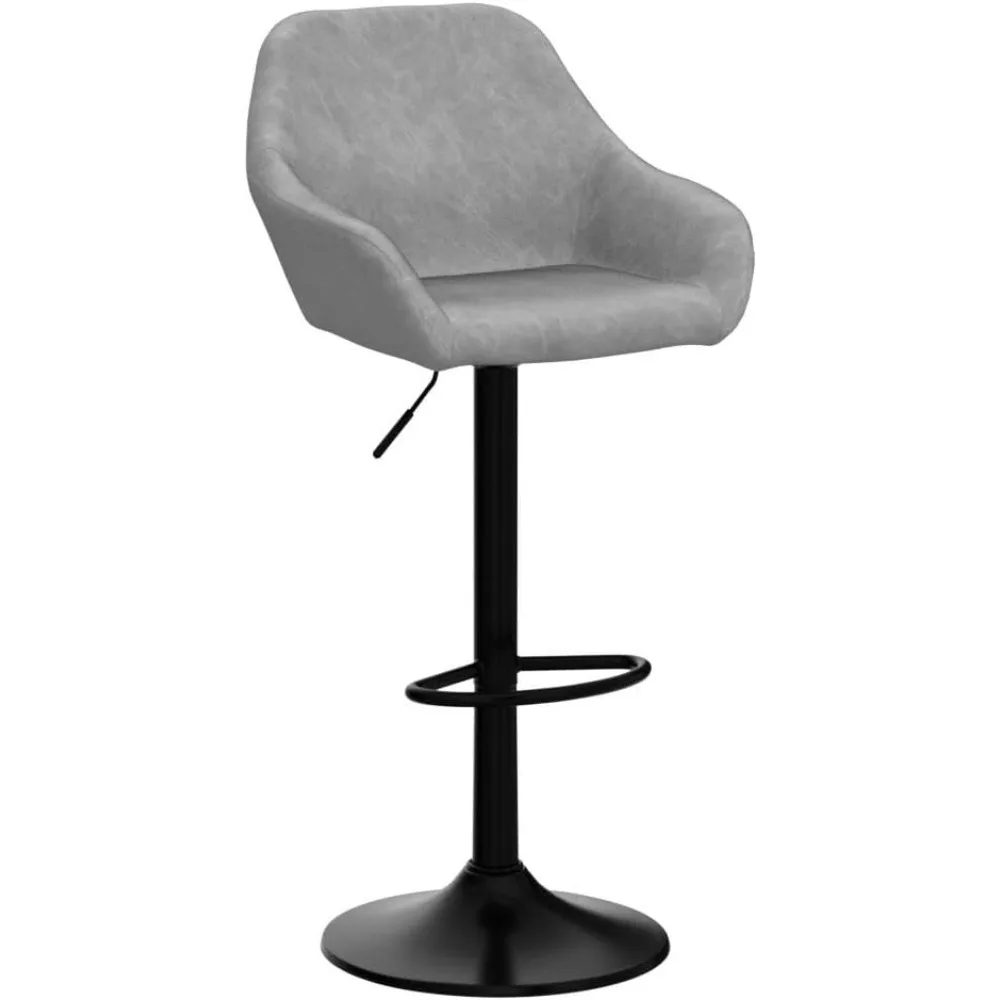 Regulowane krzesła barowe obrotowe z podnóżkiem i oparciem, stołki kuchenne o wysokości blatu z ekoskóry, zestaw 2 szarych