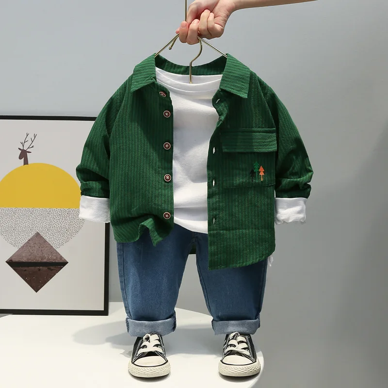 Baby Boy Clothes 0-5Y Spring Autumn Fashion Suit Boys Cartoon Plaid Shirts Jeans Children's Casual Clothes Baby 3 Piece Sets