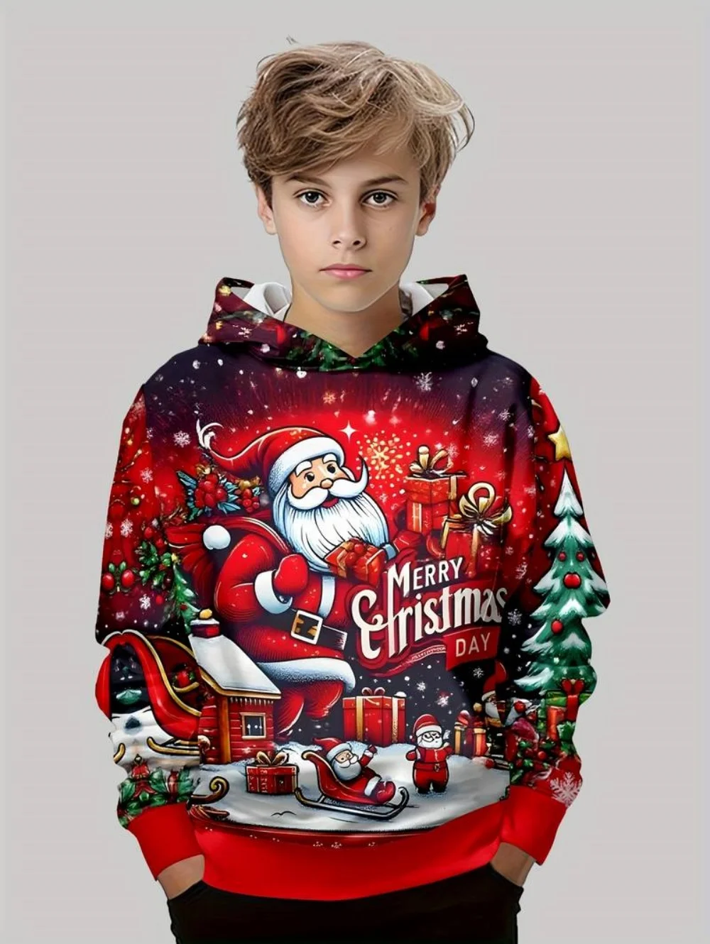 عيد الميلاد الأطفال هوديي سانتا كلوز الكرتون 3D طباعة طويلة الأكمام ملابس الأولاد عطلة الأزياء البلوز البلوز الاطفال قمم #1